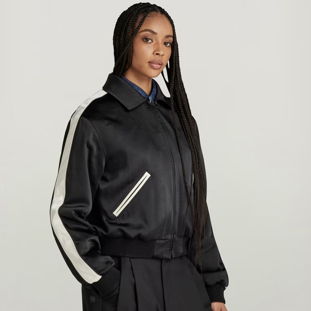 NWT $260 Retail G-Star RAW Women’s Black Satin Souvenir Bomber Jacket Small